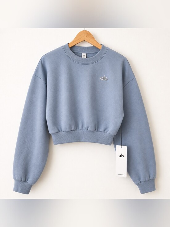 ALO Yoga Tops - Alo Yoga Cropped Accolade Crewneck Light Provence Blue Sweatshirt S NWT